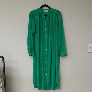 Mille Resort & Travel Green Button-Front Long Sleeve Maxi Dress Kaftan Coverup
